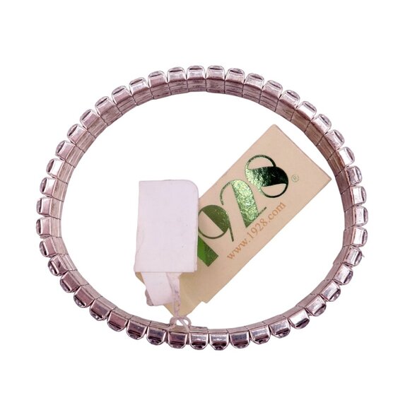 1928 Jewelry Clear Round Rhinestone 3 Row Design Silvertone Stretch Bracelet NWT - Picture 3 of 3